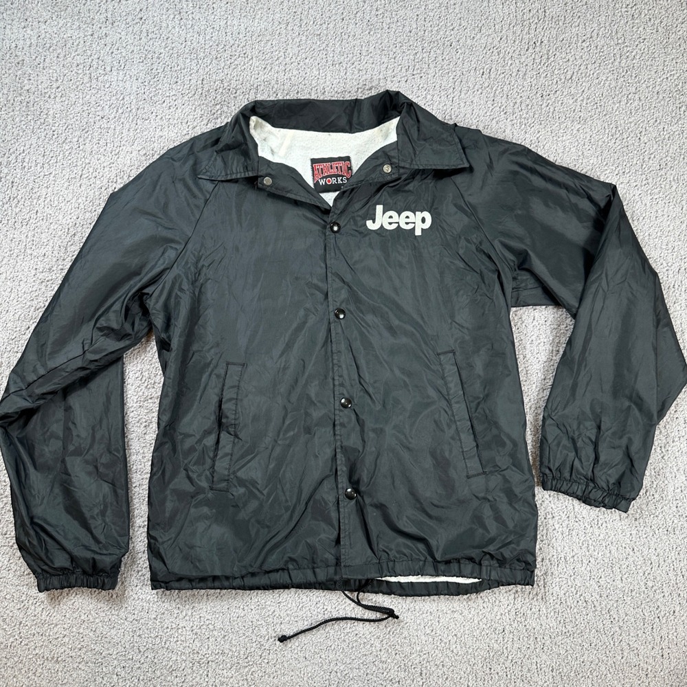 Jeep Coach Jacket Mens M Black Fleece Lined Windbreaker Athletic Works Sap Butto
